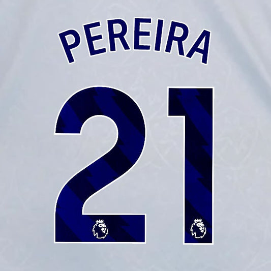 2024 2025 OFFICIAL LEICESTER CITY PEREIRA 21 BLUE 3RD PLAYER SIZE NAME SET