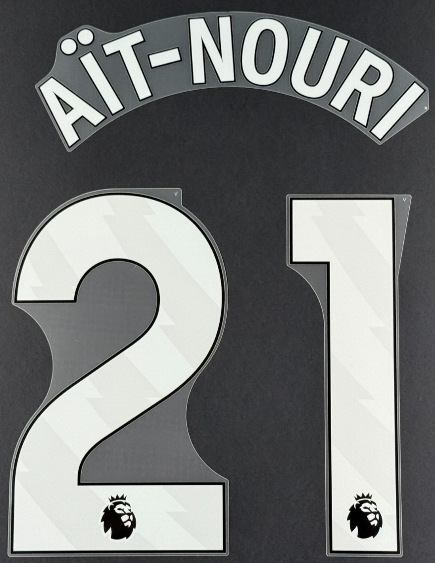 MAN CITY 25/26  AIT-NOURI 21  OFFICIAL AVERY DENNISON WHITE PLAYER SIZE NAME SET