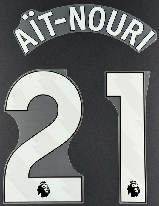 MAN CITY 25/26  AIT-NOURI 21  OFFICIAL AVERY DENNISON WHITE PLAYER SIZE NAME SET
