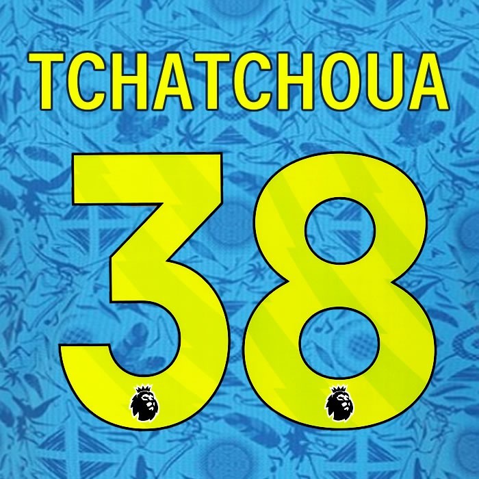 2025 2026 WOLVES 3RD YELLOW TCHATCHOUA 38 OFFICIAL PLAYER SIZE NAMESET