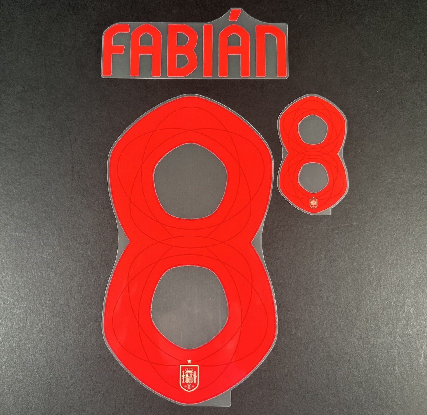 SPAIN 2023 2024 OFFICIAL AVERY DENNISON FABIAN 8 AWAY PLAYER SIZE NAMESET