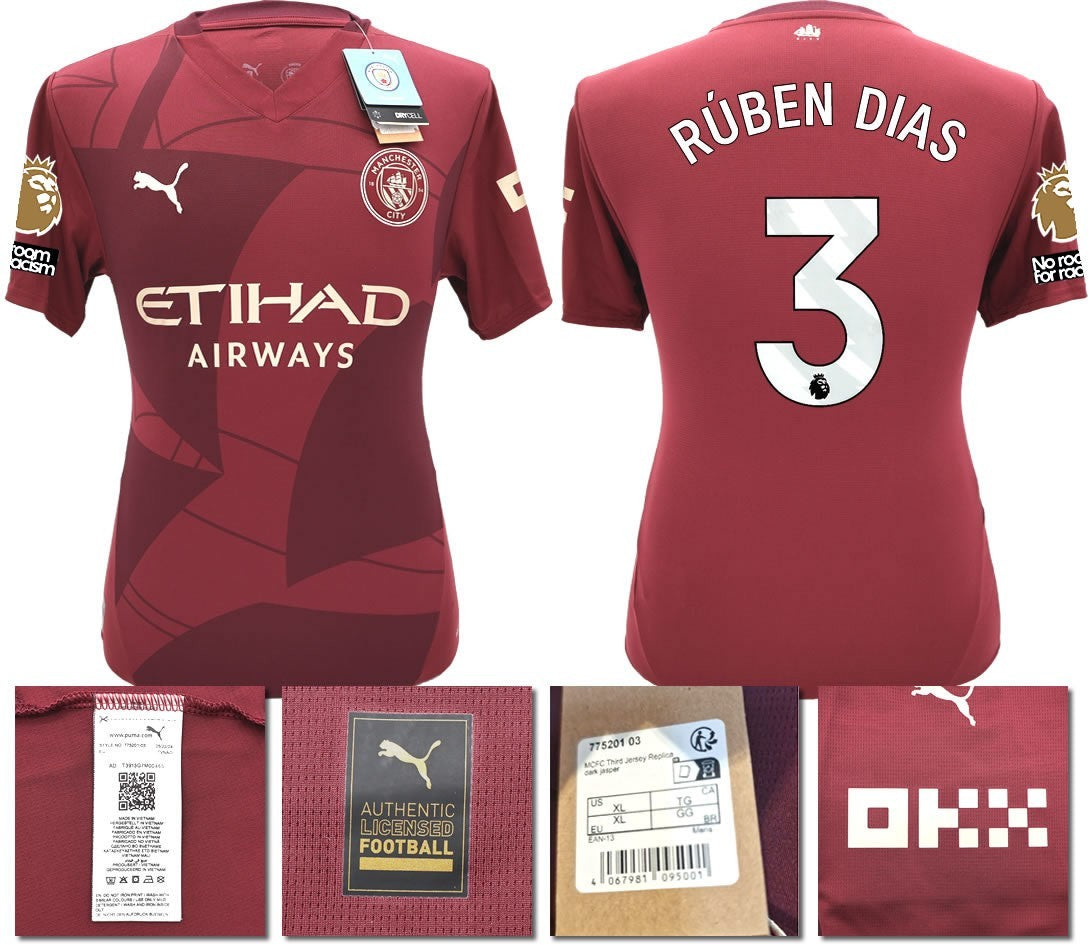 BNWT 24 25 MAN CITY PUMA THIRD RUBEN DIAS 3 + PATCHES FOOTBALL SHIRT MENS LARGE