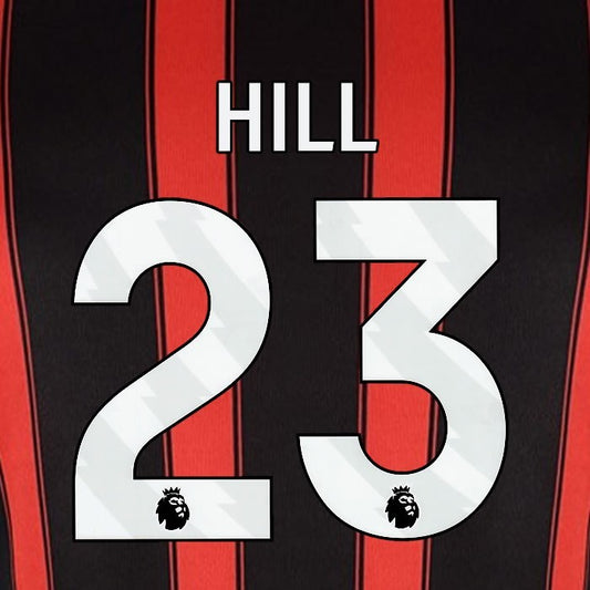 2023 2024 BOURNEMOUTH HILL 23 WHITE HOME PLAYER SIZE NAME SET