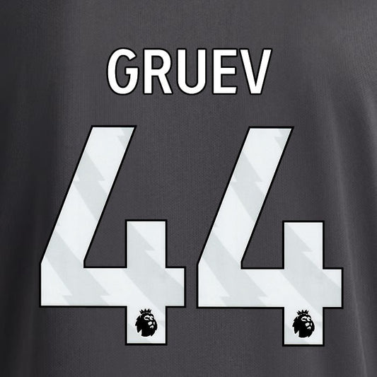 2025 2026 OFFICIAL LEEDS UNITED GRUEV 44 WHITE 3RD PLAYER SIZE NAMESET