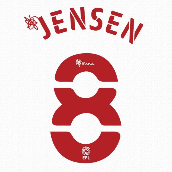 BRENTFORD 2020 2021 OFFICIAL JENSEN 8 3RD PLAYER SIZE NAME SET