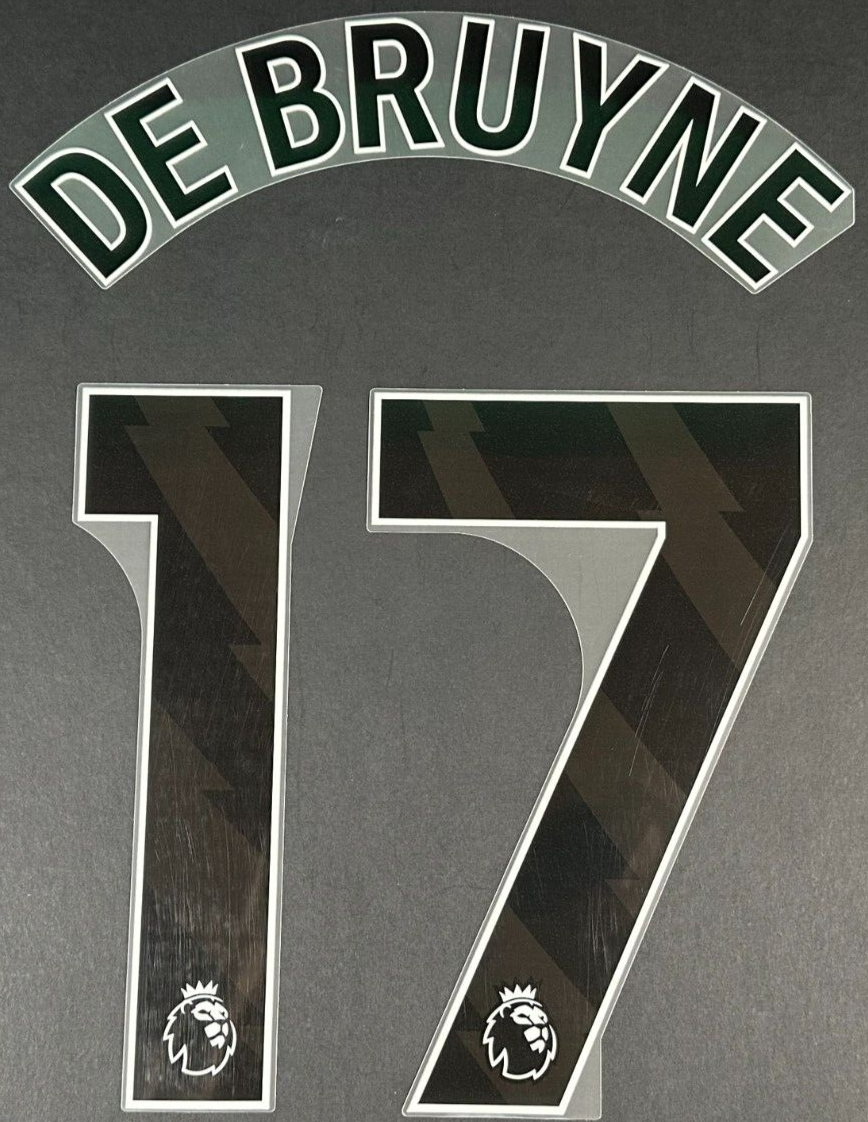 MAN CITY 2023/25 DE BRUYNE 17 OFFICIAL AVERY DENNISON BLACK PLAYER SIZE NAME SET