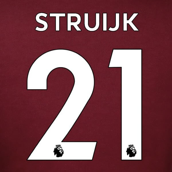 LEEDS UNITED 19-23 STRUIJK 21 OFFICIAL AVERY DENNISON WHITE PLAYER SIZE NAME SET