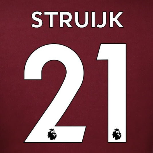LEEDS UNITED 19-23 STRUIJK 21 OFFICIAL AVERY DENNISON WHITE PLAYER SIZE NAME SET