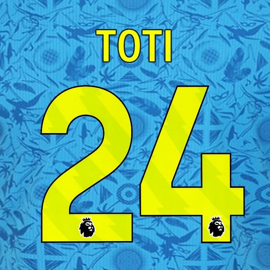 2025 2026 WOLVES 3RD YELLOW TOTI 24 OFFICIAL PLAYER SIZE NAMESET