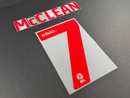 2025 2026 WREXHAM A.F.C  McCLEAN 7 OFFICIAL RED 3RD PLAYER SIZE NAMESET