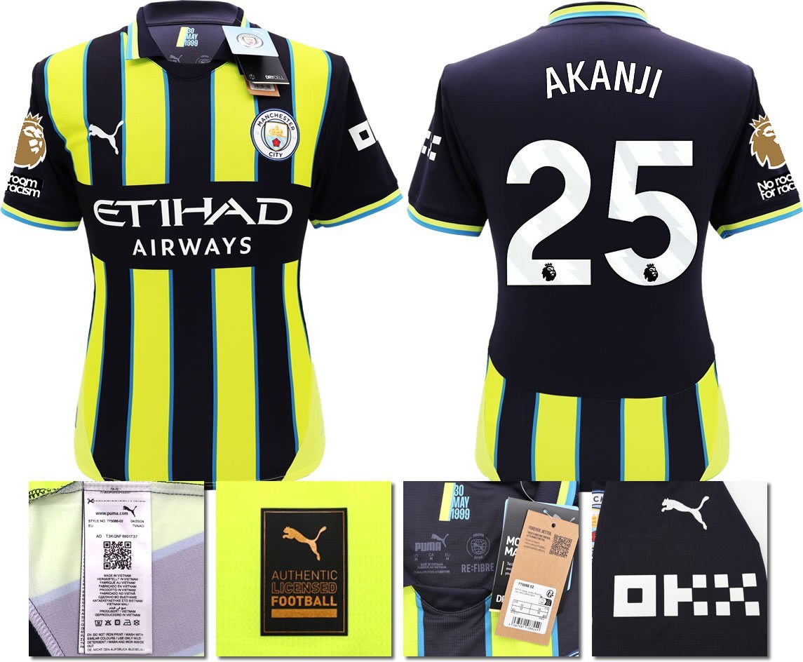 BNWT 24 25 MAN CITY PUMA AWAY AKANJI 25 + PATCHES FOOTBALL SHIRT MEN'S MEDIUM