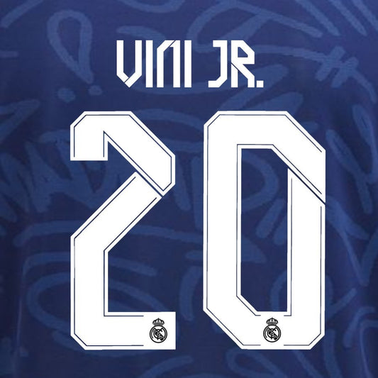 2021 2022 REAL MADRID VINI JR. 20 WHITE AWAY 3RD PLAYER SIZE NAMESET 260MM