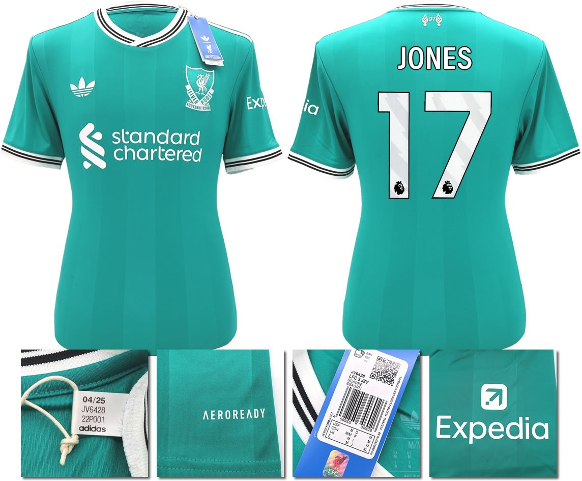 BNWT 2025 2026 LIVERPOOL ADIDAS 3RD SHIRT JONES 17 + PATCHES MEN'S