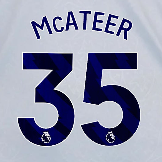 2024 2025 OFFICIAL LEICESTER CITY McATEER 35 BLUE 3RD PLAYER SIZE NAME SET