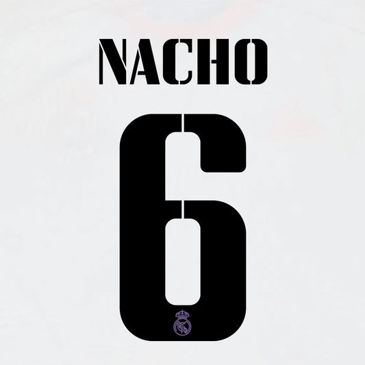 22 23 AVERY DENNISON REAL MADRID NACHO 6 HOME BLACK PLAYER SIZE NAMESET