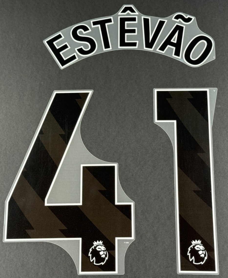 2025 2026 OFFICIAL CHELSEA ESTEVAO 41 BLACK HOME PLAYER SIZE NAMESET