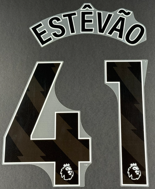2025 2026 OFFICIAL CHELSEA ESTEVAO 41 BLACK HOME PLAYER SIZE NAMESET