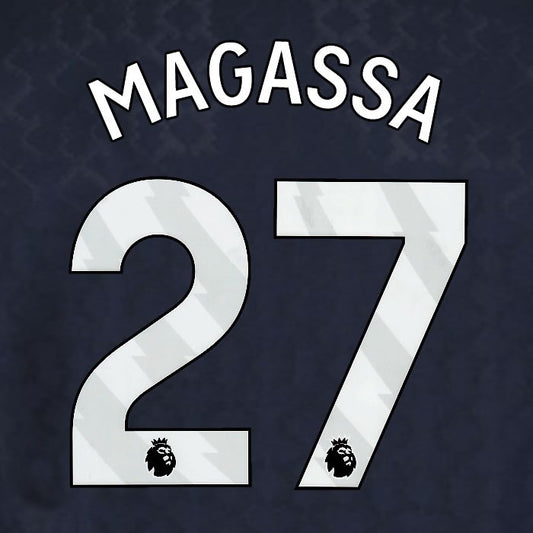 2025 2026 WEST HAM MAGASSA 27 OFFICIAL WHITE 3RD PLAYER SIZE NAMESET