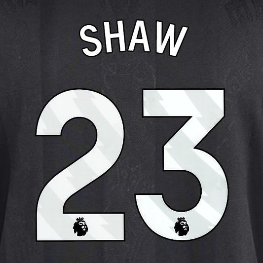 2025 2026 MANCHESTER UNITED SHAW 23 3RD WHITE PLAYER SIZE NAMESET