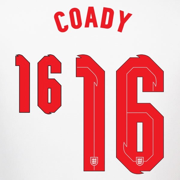 ENGLAND 2020 2021 OFFICIAL SPORTING ID COADY 16 HOME PLAYER SIZE NAMESET