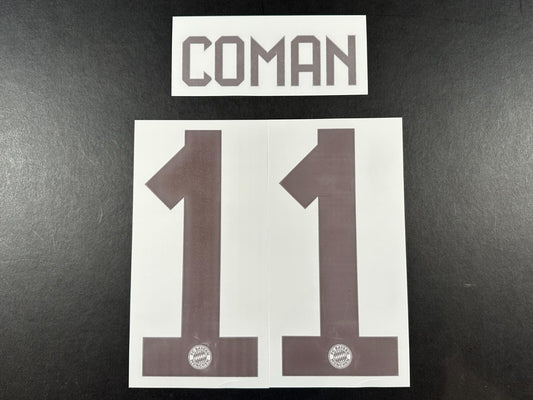 2024 2025 OFFICIAL BAYERN MUNICH COMAN 11 HOME DARK RED PLAYER SIZE NAMESET