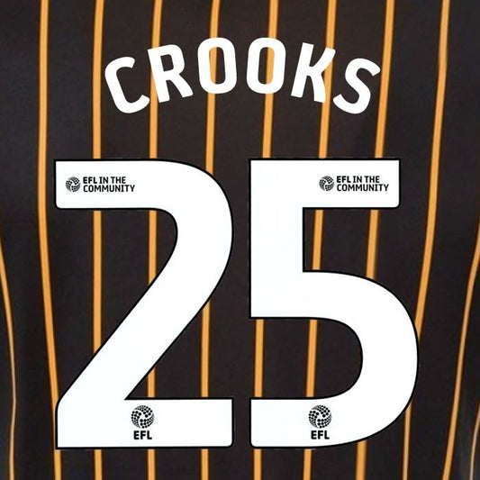 25 26 HULL CITY CROOKS 25 OFFICIAL WHITE HOME PLAYER SIZE NAME SET 230MM