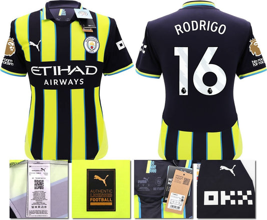 BNWT 24 25 MAN CITY PUMA AWAY RODRIGO 16 + PATCHES FOOTBALL SHIRT MEN'S MEDIUM