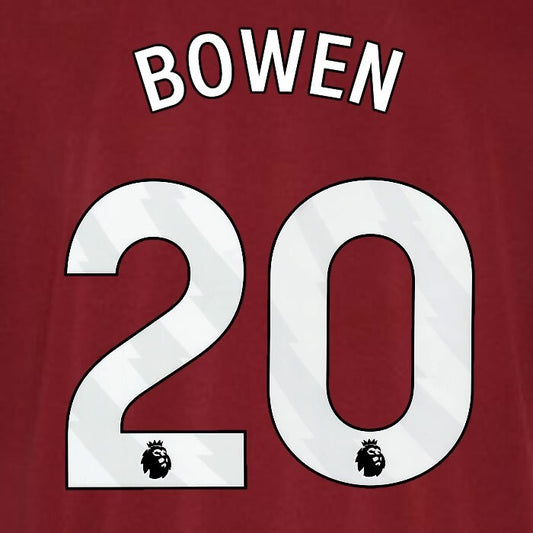 2023 2024 WEST HAM BOWEN 20 OFFICIAL AVERY DENNISON WHITE PLAYER SIZE NAME SET