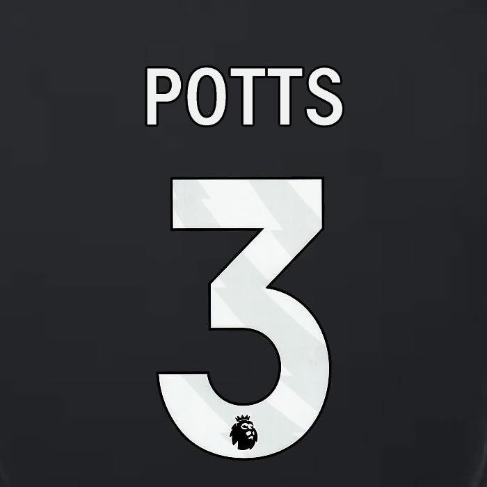 2023 2024 LUTON TOWN OFFICIAL POTTS 3 WHITE 3RD PLAYER SIZE NAMESET