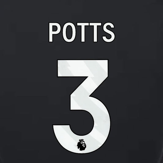 2023 2024 LUTON TOWN OFFICIAL POTTS 3 WHITE 3RD PLAYER SIZE NAMESET