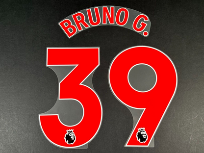 NEWCASTLE UNITED 23-25 BRUNO G. 39 OFFICIAL AVERY DENNISON RED PLAYER SIZE SET