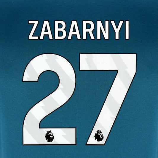 2024 2025 BOURNEMOUTH ZABARNYI 27 WHITE 3RD PLAYER SIZE NAME SET