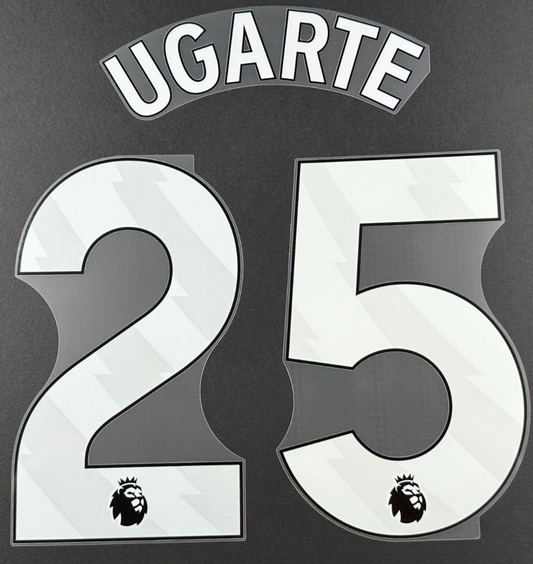 MAN UTD 23 - 25 UGARTE 25 OFFICIAL AVERY DENNISON WHITE PLAYER SIZE NAME SET