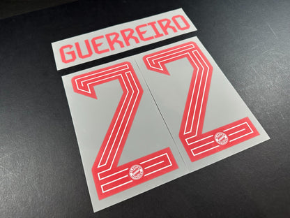 2023 2024 OFFICIAL BAYERN MUNICH GUERREIRO 22 HOME RED PLAYER SIZE NAMESET