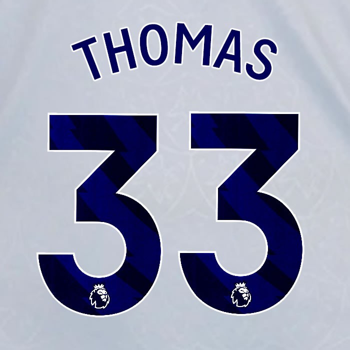 2024 2025 OFFICIAL LEICESTER CITY THOMAS 33 BLUE 3RD PLAYER SIZE NAME SET