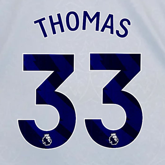 2024 2025 OFFICIAL LEICESTER CITY THOMAS 33 BLUE 3RD PLAYER SIZE NAME SET