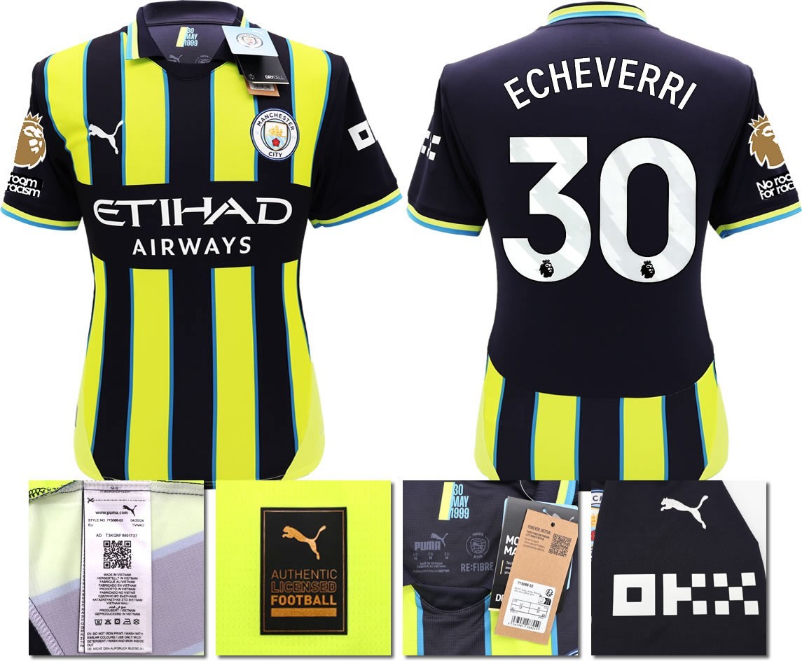 BNWT 24 25 MAN CITY PUMA AWAY ECHEVERRI 30 + PATCHES FOOTBALL SHIRT MEN'S LARGE