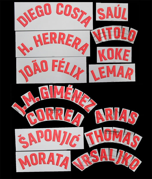 2019 2020 2021 OFFICIAL ATLETICO MADRID AWAY RED PLAYER SIZE NAME BLOCKS