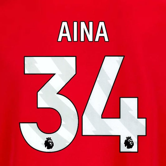2025 2026 OFFICIAL NOTTINGHAM AINA 34 WHITE HOME PLAYER SIZE NAMESET