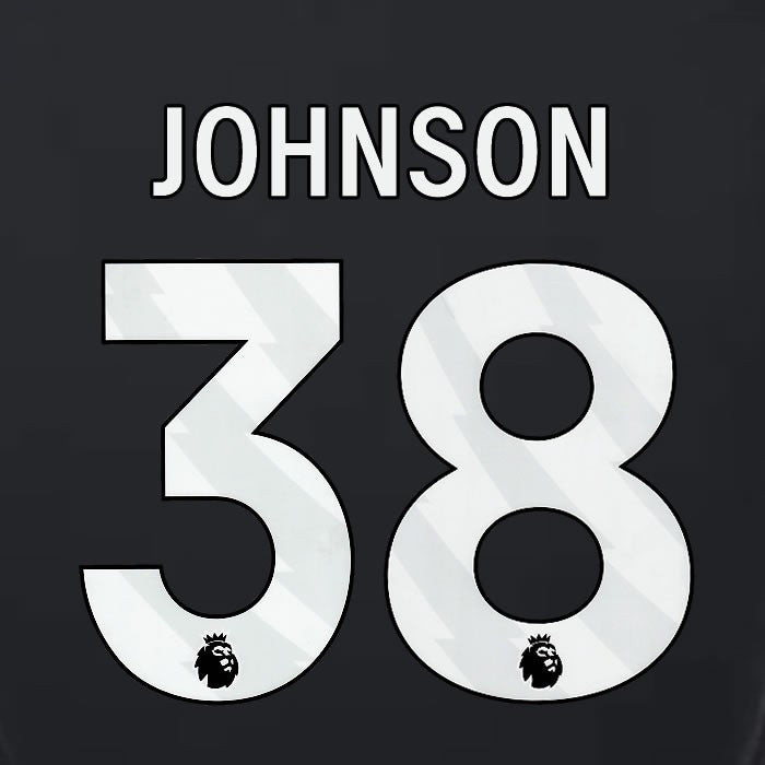 2023 2024 LUTON TOWN OFFICIAL JOHNSON 38 WHITE 3RD PLAYER SIZE NAMESET