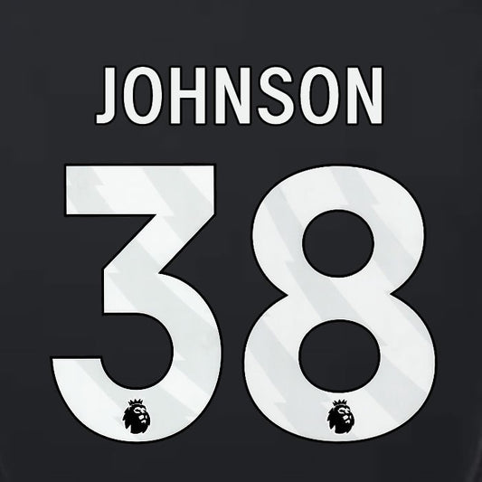 2023 2024 LUTON TOWN OFFICIAL JOHNSON 38 WHITE 3RD PLAYER SIZE NAMESET
