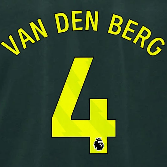 2024 2025 BRENTFORD VAN DEN BERG 4 OFFICIAL YELLOW 3RD PLAYER SIZE NAMESET