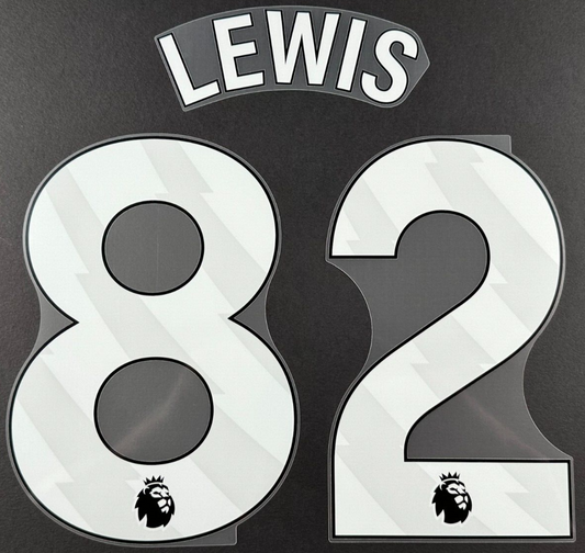 MAN CITY 2023/25 LEWIS 82 OFFICIAL AVERY DENNISON WHITE PLAYER SIZE NAME SET