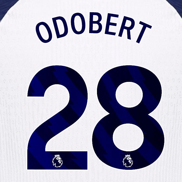 2025 2026 TOTTENHAM ODOBERT 28 BLUE HOME PLAYER SIZE NAME SET