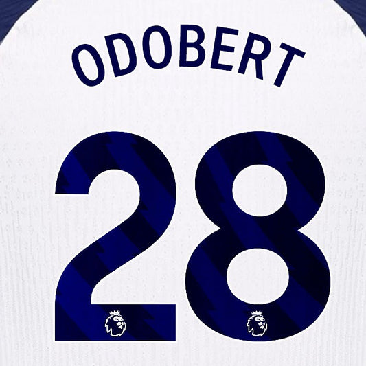 2025 2026 TOTTENHAM ODOBERT 28 BLUE HOME PLAYER SIZE NAME SET