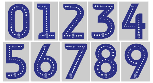 2019 2020 OFFICIAL EFL FOOTBALL LEAGUE BLUE PLAYER SIZE MIND SHIRT NUMBERS 230MM