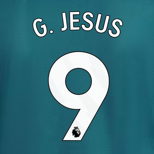 2023 2024 ARSENAL G. JESUS 9 WHITE 3RD OFFICIAL PLAYER SIZE NAME SET