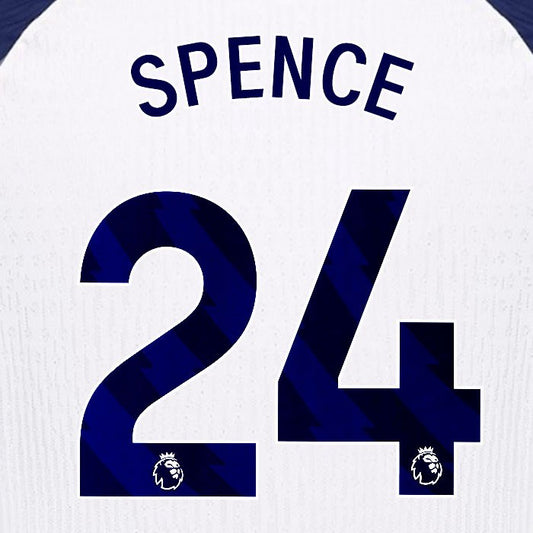 2025 2026 TOTTENHAM SPENCE 24 BLUE HOME PLAYER SIZE NAME SET