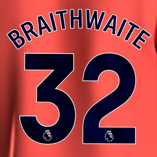 2023 2024 EVERTON BRAITHWAITE 32 OFFICIAL BLUE AWAY PLAYER SIZE NAMESET