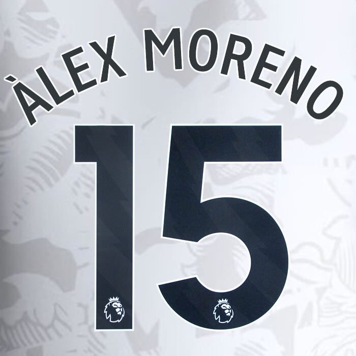 2023 2024 ASTON VILLA ALEX MORENO 15 OFFICIAL BLACK AWAY PLAYER SIZE NAMESET